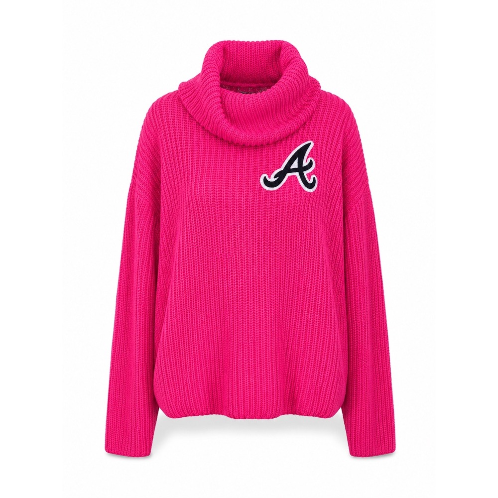 Atlanta Braves Sweater M Hot Pink Sophie MLB Gameday Chunky Knit Cowl Neck NWT